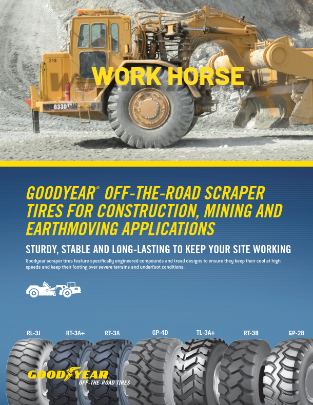 Goodyear Off-the-Road scraper tires for construction, mining and earthmoving applications